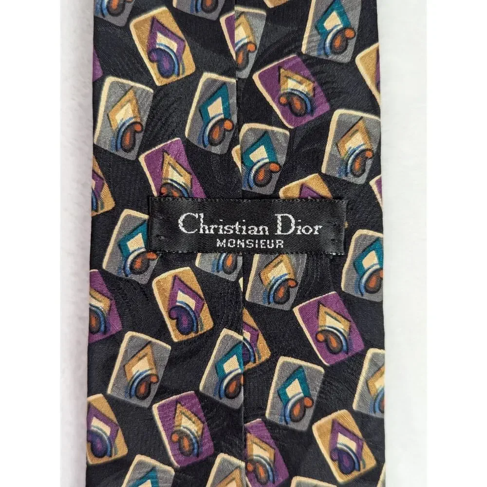 VTG 1980s Christian Dior Monsieur Silk Tie Abstract Geometric Playing Card 4